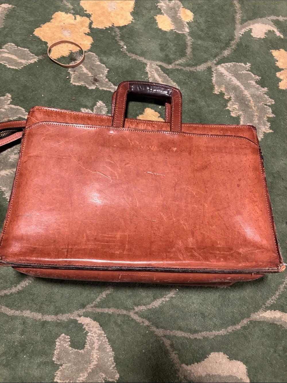 Men's Tan Leather Briefcase with Top Handle